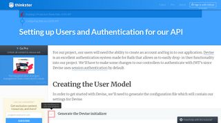 Setting up Users and Authentication for our API - Thinkster