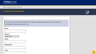 Learning Pool Login Request - Torbay Council