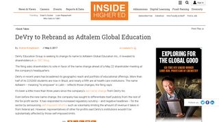 DeVry to Rebrand as Adtalem Global Education - Inside Higher Ed