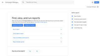 Find, view, and run reports - Campaign Manager Help - Google Support