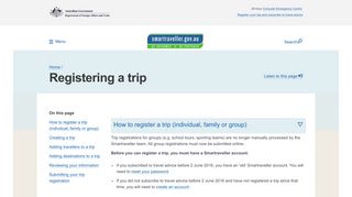 Smartraveller.gov.au - Registering a trip