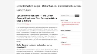 Dgcustomerfirst Login - Dollar General Customer Satisfaction Survey ...