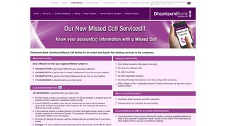Missed Call Services - Dhanlaxmi Bank