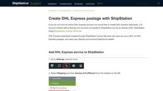 Create DHL Express postage with ShipStation – ShipStation