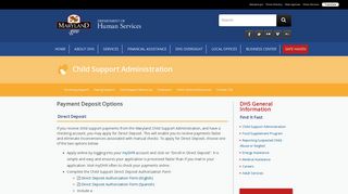 Payment Deposit Options - Maryland Department of Human Services