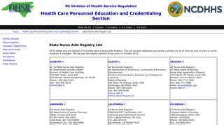 NC DHSR HCPR: State Nurse Aide Registry List