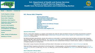 NC HCPR: N.C. Nurse Aide I Registry