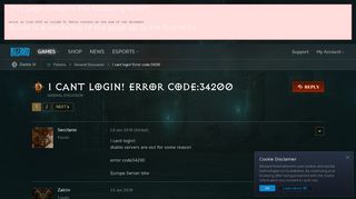 I cant login! Error code:34200 - Diablo III Forums - Blizzard ...