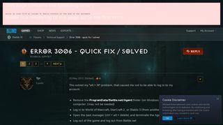 Error 3006 - quick fix / solved - Diablo III Forums - Blizzard ...