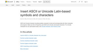 Insert ASCII or Unicode Latin-based symbols and characters - Office ...