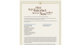 WiFi Internet Access - New Member Benefit Announcement
