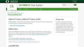 Testing Materials : UO DIBELS Data System