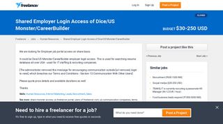 Shared Employer Login Access of Dice/US Monster/CareerBuilder ...