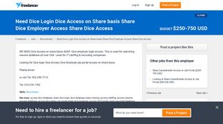 Need Dice Login Dice Access on Share basis Share Dice Employer ...