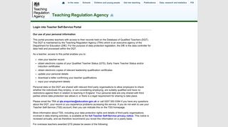 Teaching Regulation Agency – Log into Teacher Self Service Portal