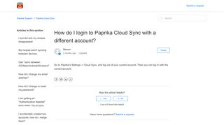 How do I login to Paprika Cloud Sync with a different account ...