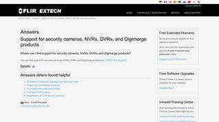 Support for security cameras, NVRs, DVRs, and Digimerge products