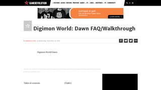 Digimon World: Dawn FAQ/Walkthrough - GameRevolution