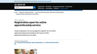 Registration open for online apprenticeship service - GOV.UK