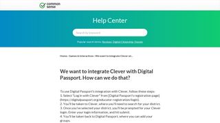 We want to integrate Clever with Digital Passport ... - Common Sense