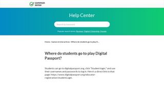 Where do students go to play Digital Passport? - Common Sense
