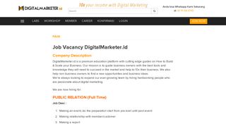 Job Vacancy DigitalMarketer.id | DigitalMarketer.id