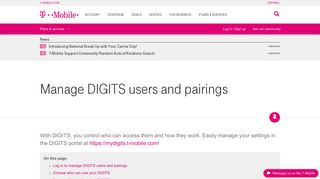 Manage DIGITS users and pairings | T-Mobile Support