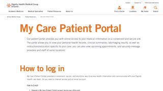 My Care Patient Portal | Dignity Health Medical Group Arizona