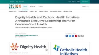 Dignity Health and Catholic Health Initiatives Announce Executive ...