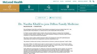 Dr. Nardin Khalil to join Dillon Family Medicine - McLeod Health