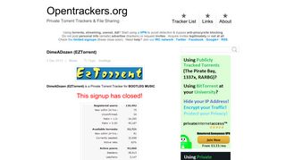 DimeADozen (EZTorrent) - Private Torrent Trackers ... - Opentrackers.org