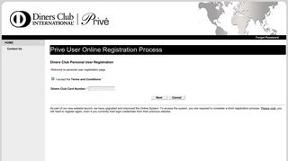 Prive User Online Registration Process - Diners Club - Login