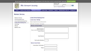 The Stewart Society | London Dinner Booking Form
