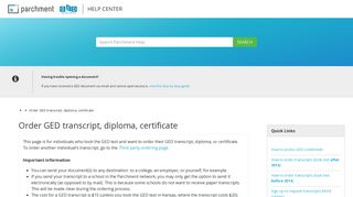 Order GED transcript, diploma, certificate - Parchment Support