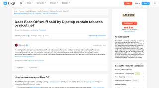 Does Bacc Off snuff sold by Dipstop contain tobacco or nicotine ...