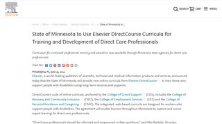State of Minnesota to Use Elsevier DirectCourse Curricula for Training ...