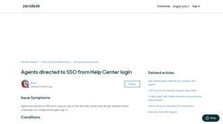 Agents directed to SSO from Help Center login – Zendesk Support