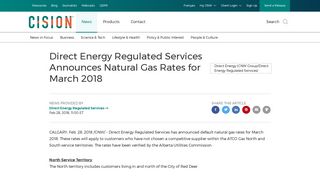 CNW | Direct Energy Regulated Services Announces Natural Gas ...