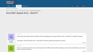 Error:0001-System Error - DirecTV | DTV USA Forum