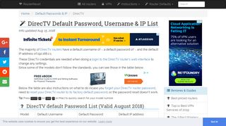 DirecTV Default Password, Login & IP List ... - Router-Reset.com