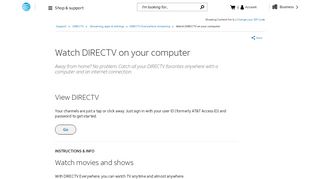 Watch DIRECTV on Your Computer - DIRECTV Support - AT&T