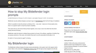 How to stop My Bitdefender login prompts - gHacks Tech News