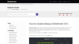 How do I disable Safepay in Bitdefender 2016