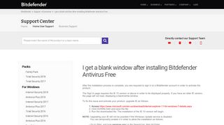 I get a blank window after installing Bitdefender Antivirus Free
