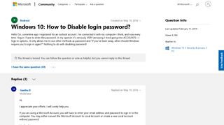 Windows 10: How to Disable login password? - Microsoft Community
