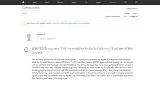WatchESPN app won't let me re-authenticat… - Apple Community