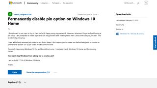 Permanently disable pin option on Windows 10 Home - Microsoft ...