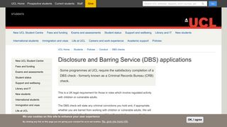 Disclosure and Barring Service (DBS) applications | Students - UCL ...