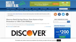 Discover Savings Account Bonus: $200 or $150 Offer Code Promotion