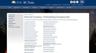 Discover Camping - Participating Campgrounds - Government of B.C.
